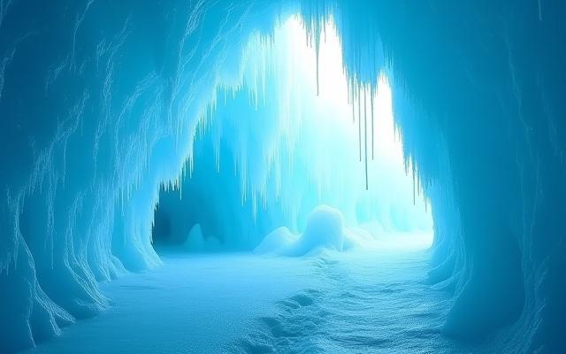 Impresionantes cuevas de hielo azul con formaciones únicas.
