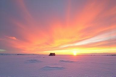 Hermoso amanecer sobre un paisaje helado de la Patagonia