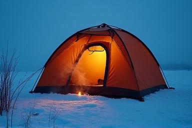 Detalle de campamento o carpa de pesca en hielo