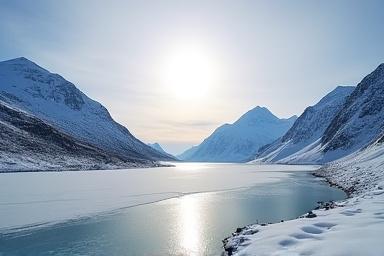 Majestuoso paisaje patagónico invernal con lago y montañas