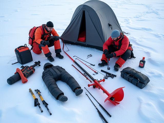 Equipamiento de pesca profesional sobre la nieve